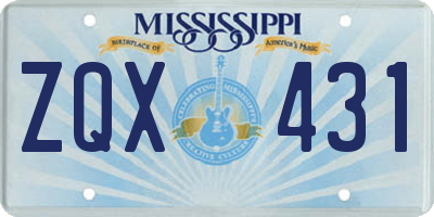 MS license plate ZQX431
