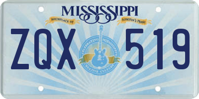 MS license plate ZQX519