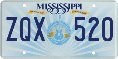 MS license plate ZQX520