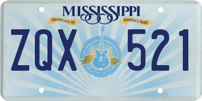 MS license plate ZQX521