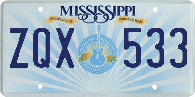 MS license plate ZQX533