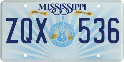 MS license plate ZQX536