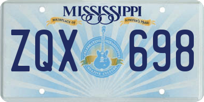 MS license plate ZQX698
