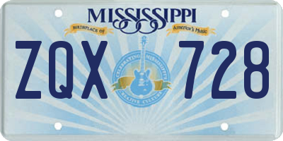 MS license plate ZQX728