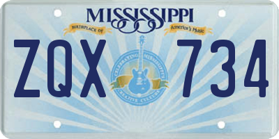 MS license plate ZQX734