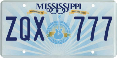 MS license plate ZQX777