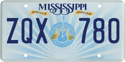 MS license plate ZQX780