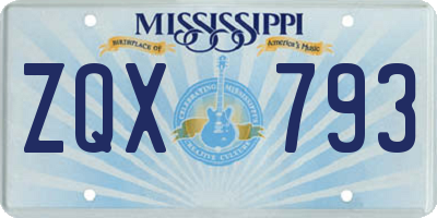 MS license plate ZQX793
