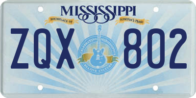 MS license plate ZQX802