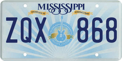 MS license plate ZQX868