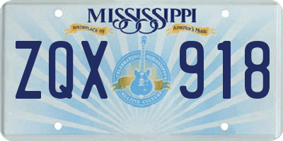 MS license plate ZQX918