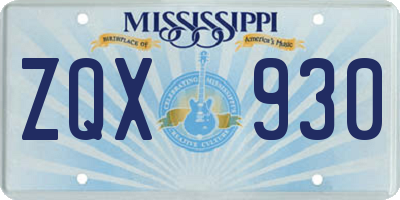MS license plate ZQX930