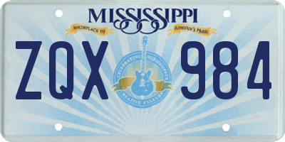MS license plate ZQX984