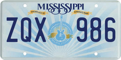 MS license plate ZQX986