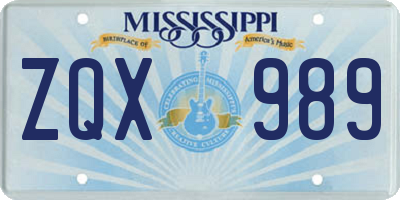 MS license plate ZQX989