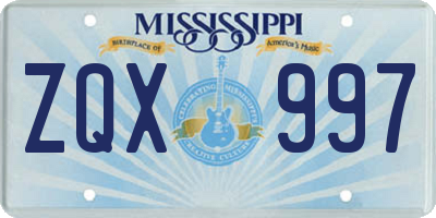 MS license plate ZQX997