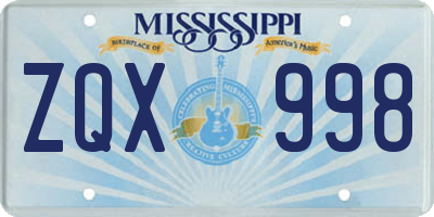MS license plate ZQX998