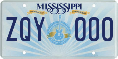 MS license plate ZQY000