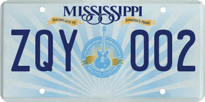 MS license plate ZQY002