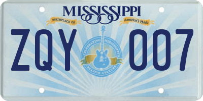 MS license plate ZQY007