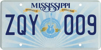 MS license plate ZQY009