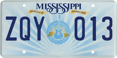 MS license plate ZQY013