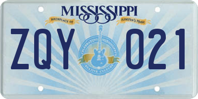MS license plate ZQY021