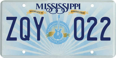 MS license plate ZQY022