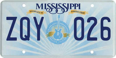 MS license plate ZQY026