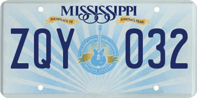 MS license plate ZQY032