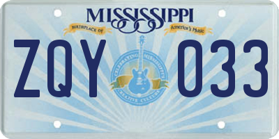 MS license plate ZQY033