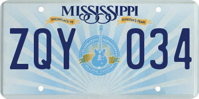 MS license plate ZQY034