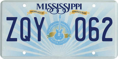 MS license plate ZQY062
