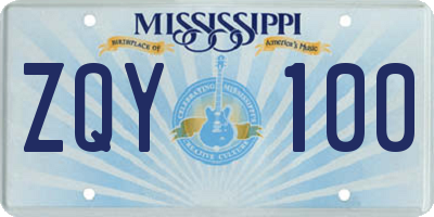 MS license plate ZQY100