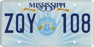 MS license plate ZQY108