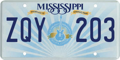 MS license plate ZQY203