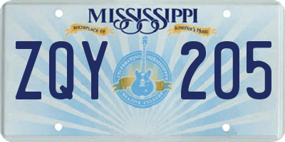 MS license plate ZQY205