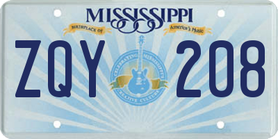 MS license plate ZQY208