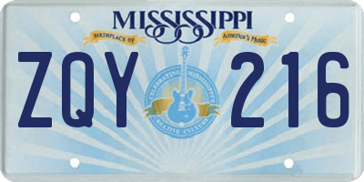 MS license plate ZQY216