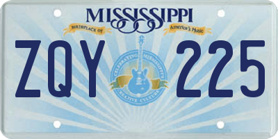 MS license plate ZQY225