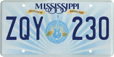 MS license plate ZQY230