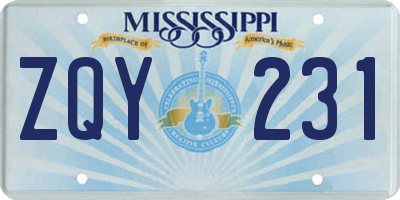 MS license plate ZQY231