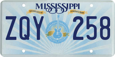 MS license plate ZQY258