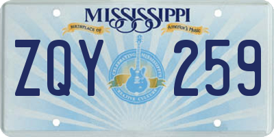 MS license plate ZQY259