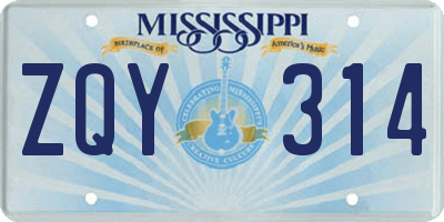 MS license plate ZQY314