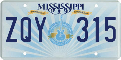MS license plate ZQY315