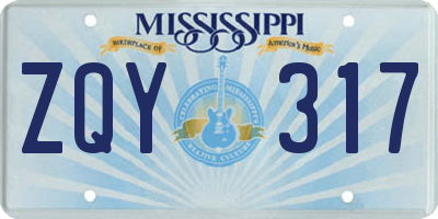 MS license plate ZQY317