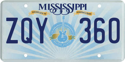 MS license plate ZQY360