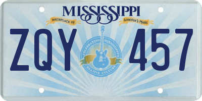 MS license plate ZQY457