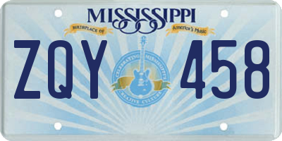 MS license plate ZQY458